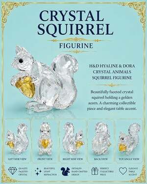 H&D Hyaline & Dora Crystal Squirrel Collectible Figurine with Golden Acorn